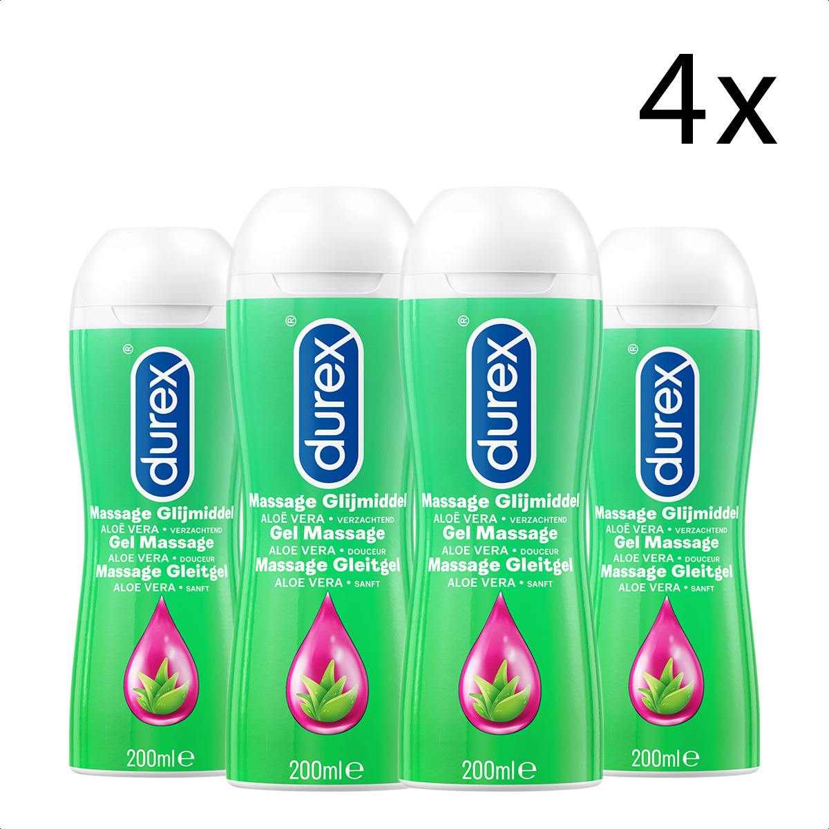 Durex Massage Olie en Glijmiddel 2-in-1 - Aloë Vera - 200ml x4