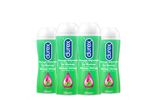 Durex Massage Olie en Glijmiddel 2-in-1 - Aloë Vera - 200ml x4
