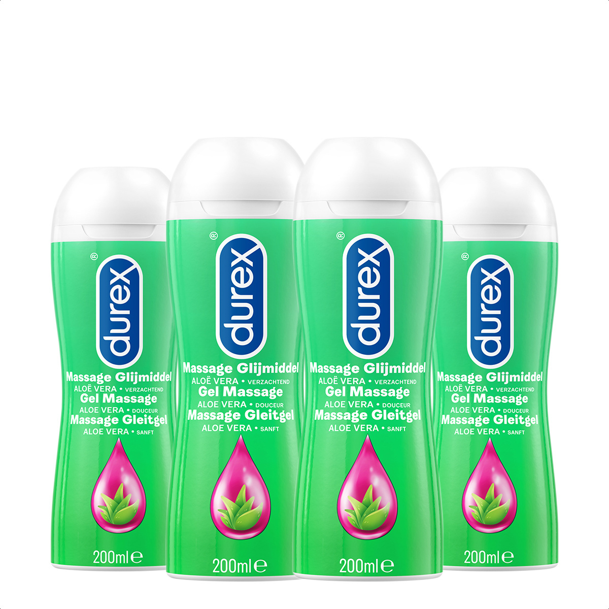 Durex Massage Olie en Glijmiddel 2-in-1 - Aloë Vera - 200ml x4