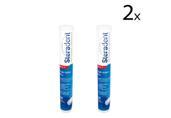 Steradent Kunstgebit Reiniger - Triple Action Plus - 30 stuks x2