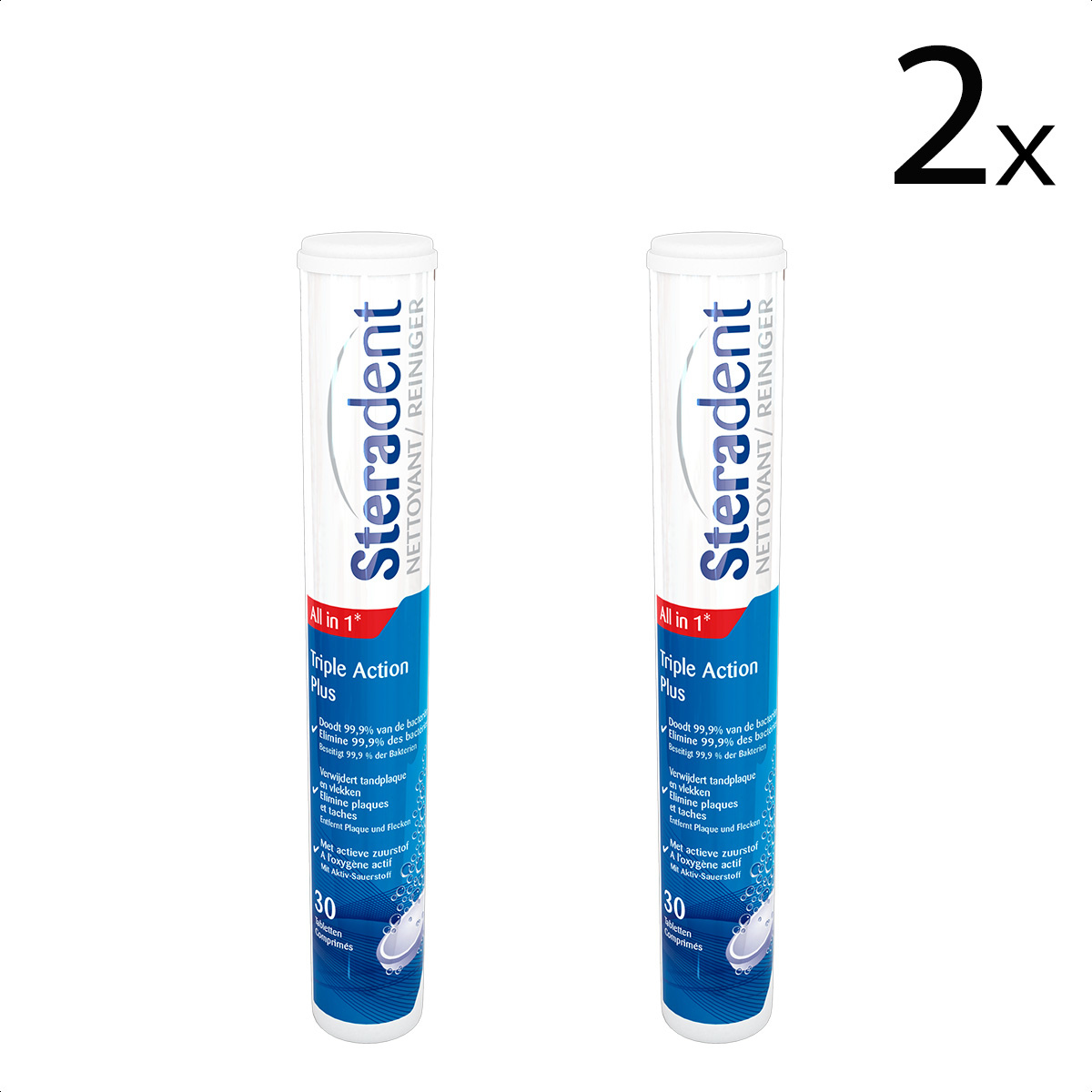 Steradent Kunstgebit Reiniger - Triple Action Plus - 30 stuks x2