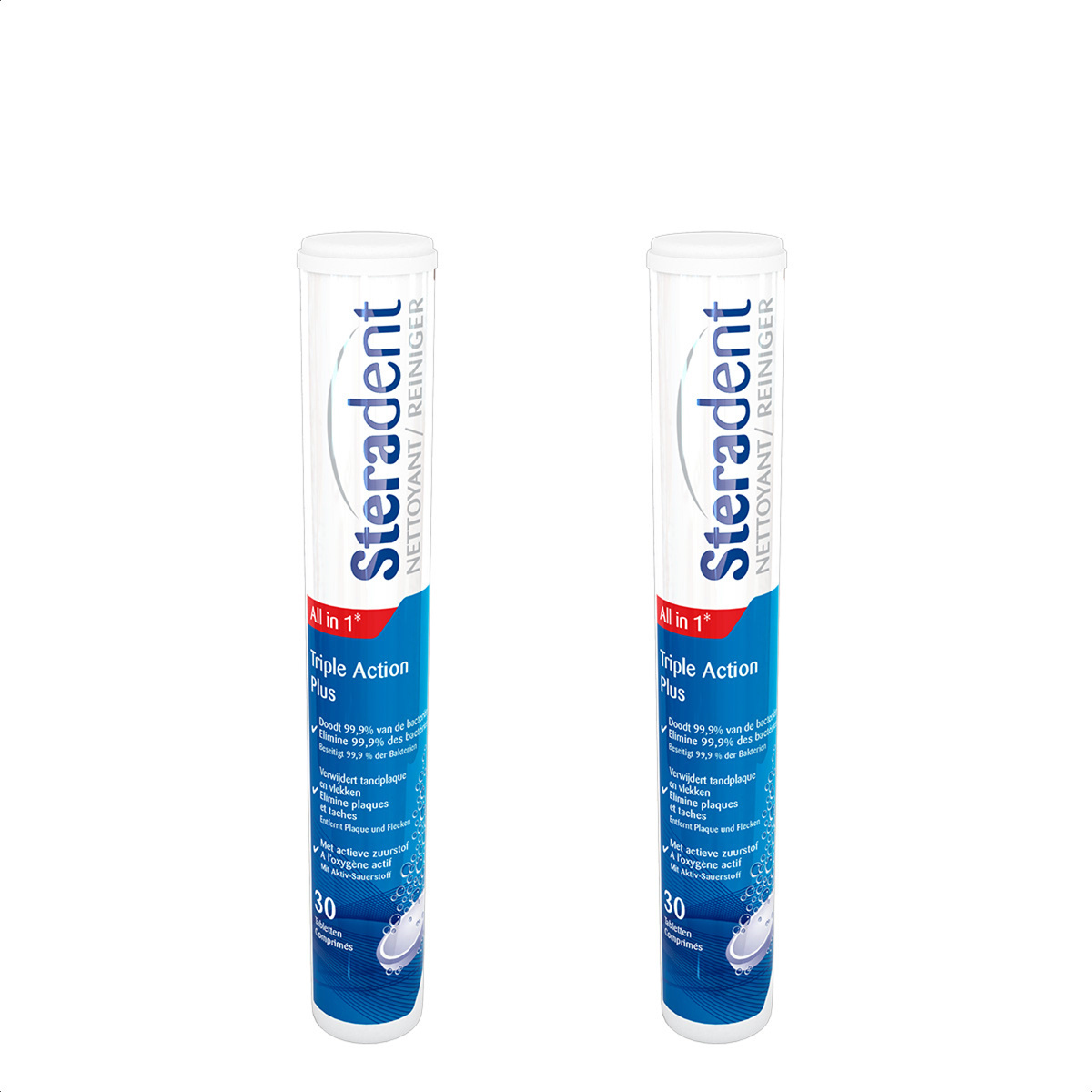 Steradent Kunstgebit Reiniger - Triple Action Plus - 30 stuks x2