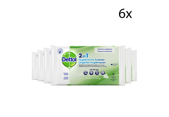 Dettol Hygienische Doekjes 2 in 1 - 12 stuks x6