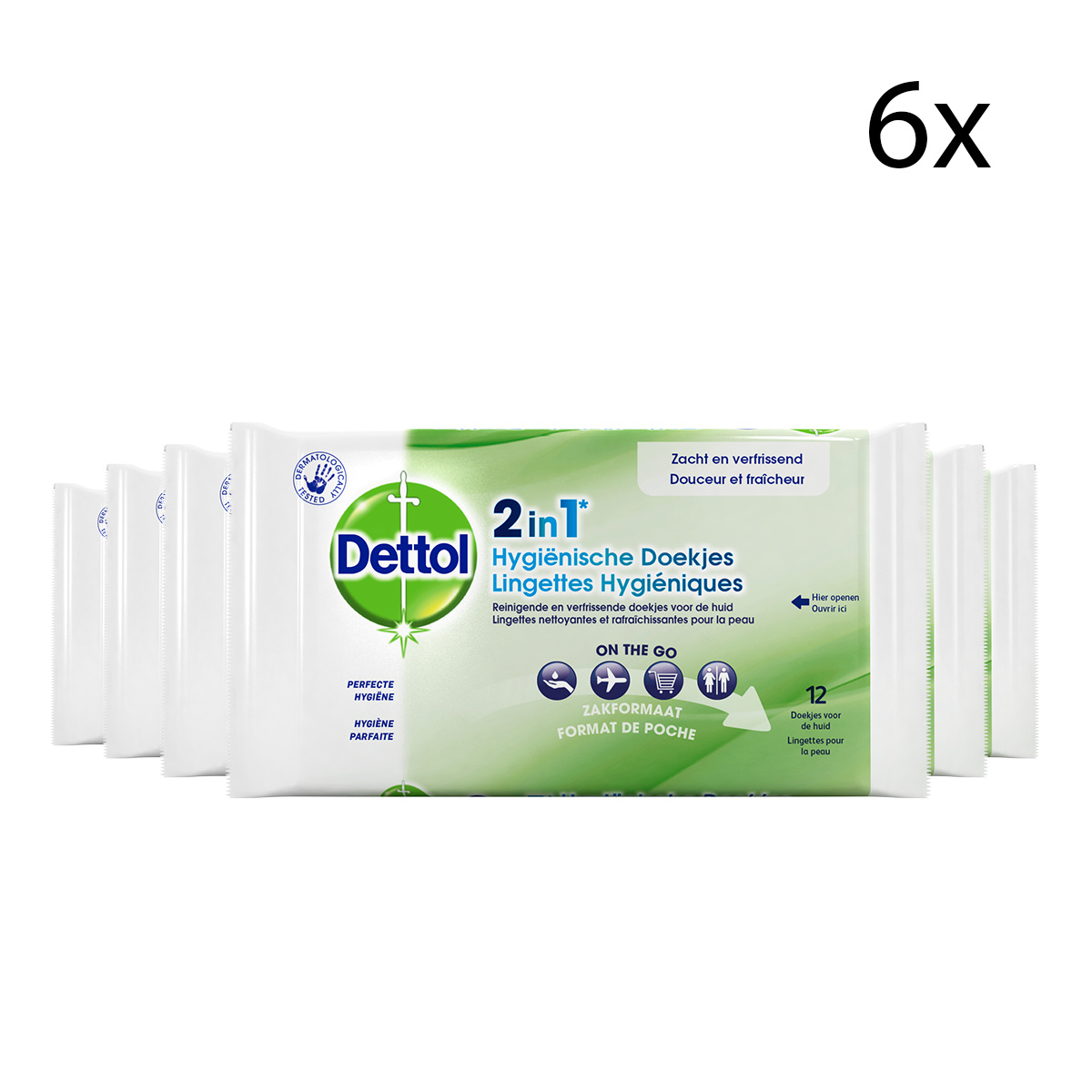 Dettol Hygienische Doekjes 2 in 1 - 12 stuks x6