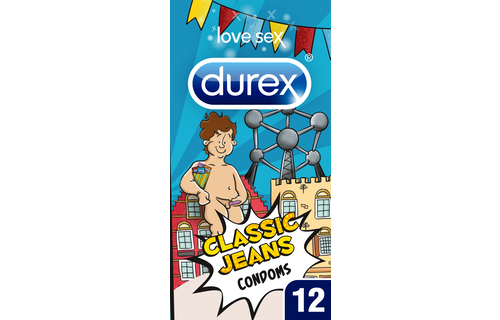 Durex Condooms Classic Jeans Belgische stijl - Condooms met extra glijmiddel - 12 stuks