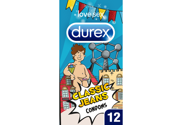 Durex Condooms Classic Jeans Belgische stijl - Condooms met extra glijmiddel - 12 stuks