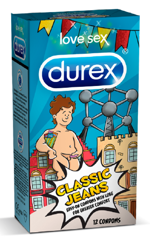 Durex Condooms Classic Jeans Belgische stijl - Condooms met extra glijmiddel - 12 stuks