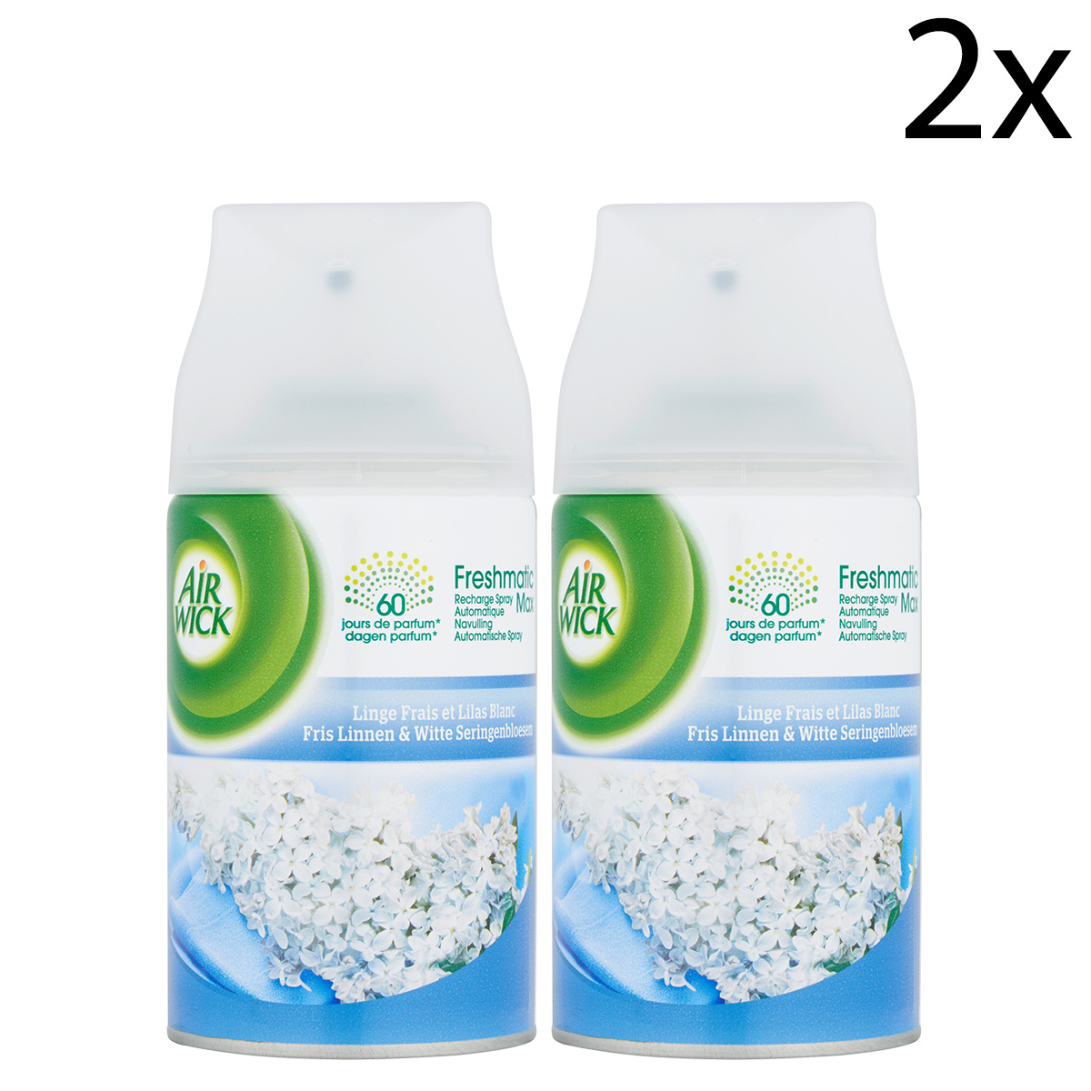 Air Wick Freshmatic Automatische Spray Luchtverfrisser - Fris Linnen & Witte Seringen - Navulling 250ml x2