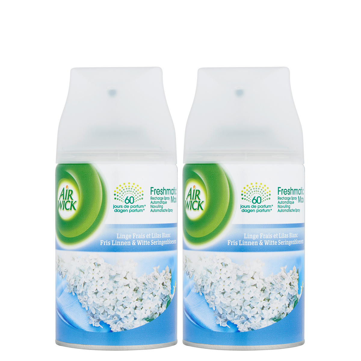 Air Wick Freshmatic Automatische Spray Luchtverfrisser - Fris Linnen & Witte Seringen - Navulling 250ml x2