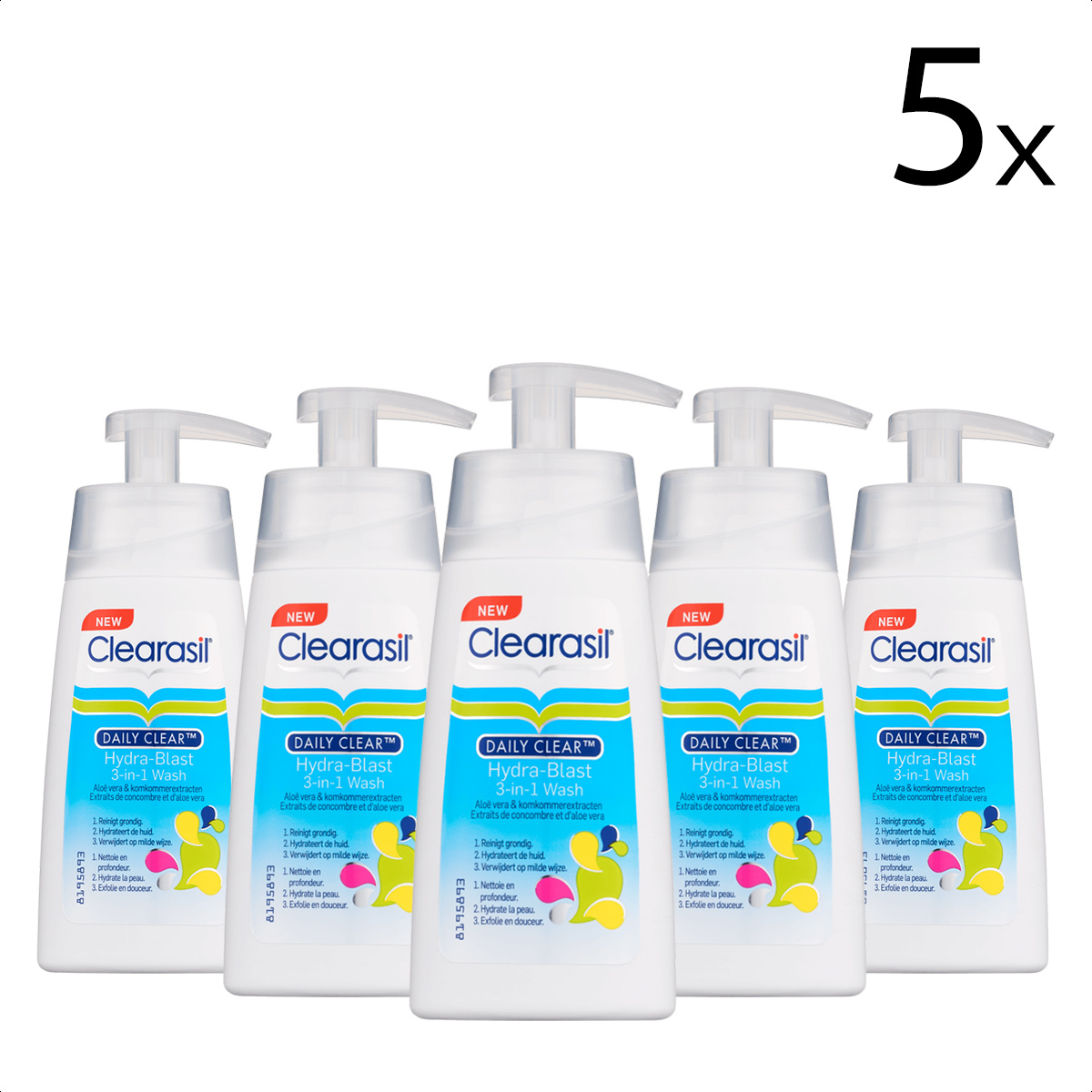 Clearasil Reinigingslotion Daily Clear 3-in-1 Wash 150ml x5