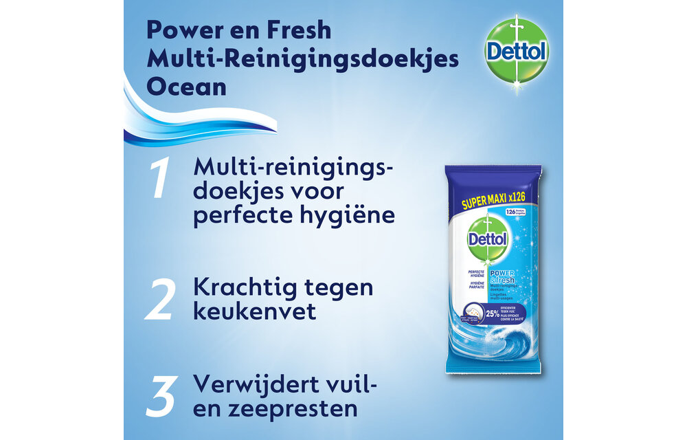 Dettol Schoonmaakdoekjes Power & Fresh - Katoenfris - 80 stuks x6