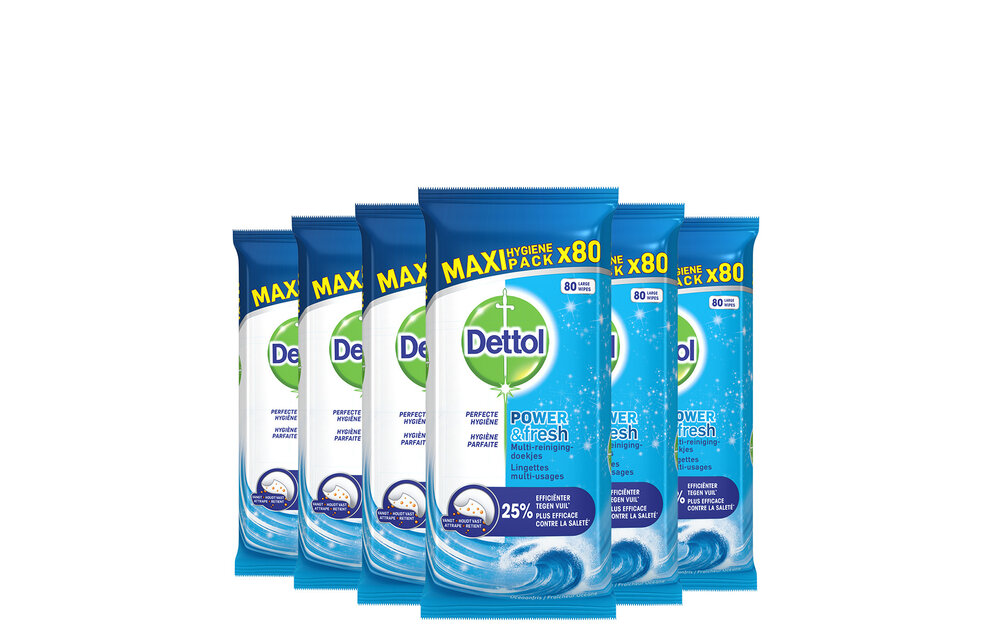 Dettol Schoonmaakdoekjes Power & Fresh - Katoenfris - 80 stuks x6
