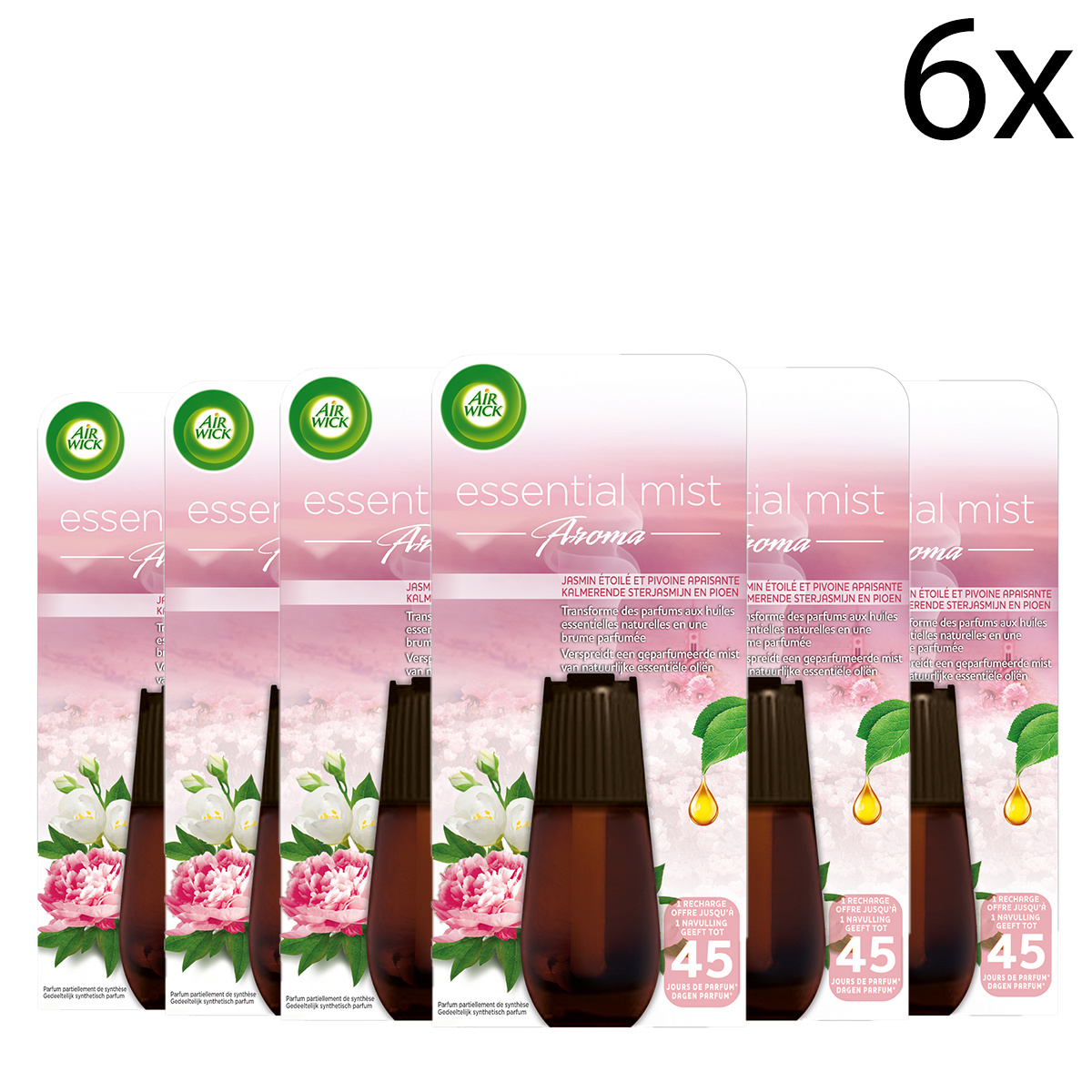 Airwick Automatische Geurverspreider - Jasmijn & pioenroos - Navulling x6