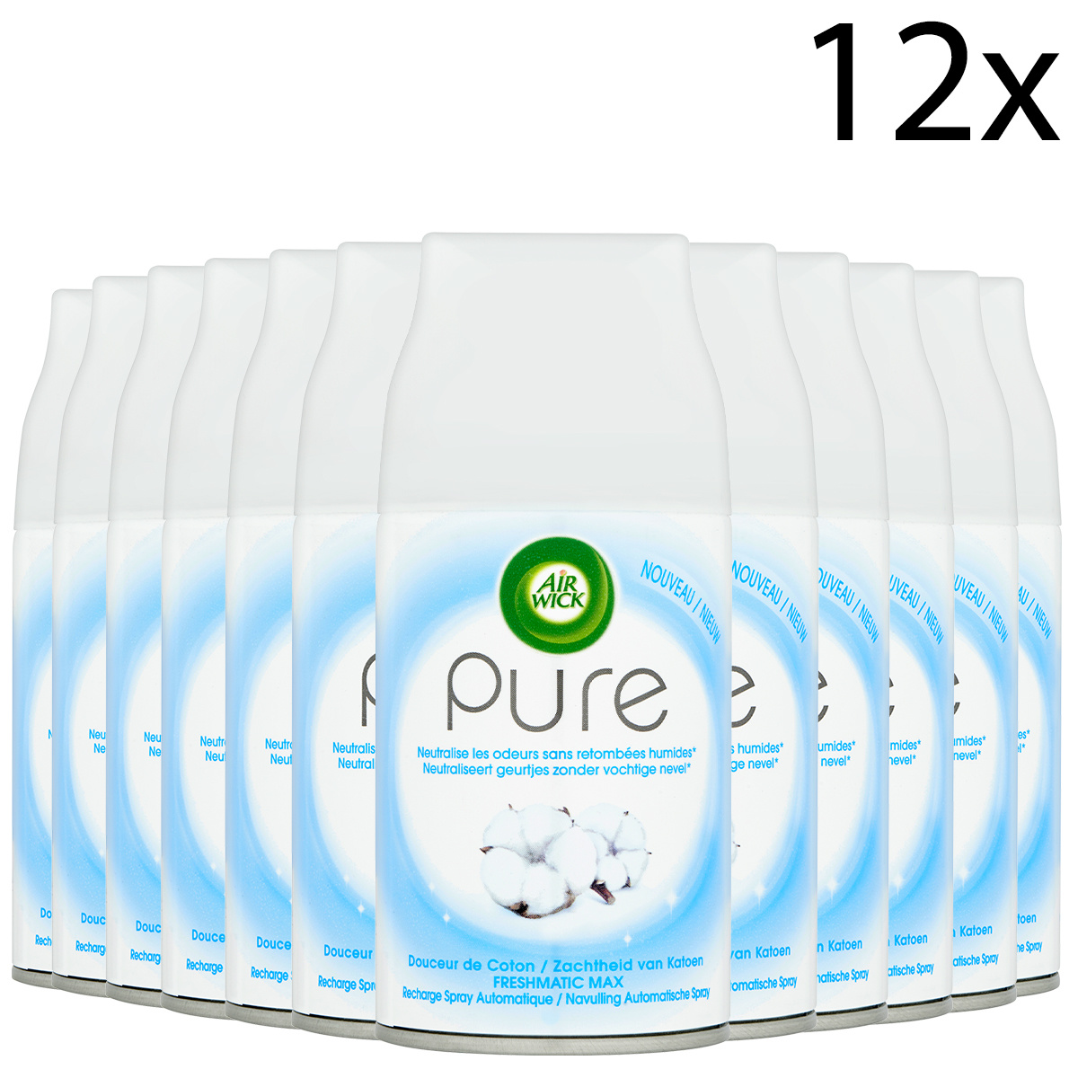 Air Wick Freshmatic Automatische Spray Luchtverfrisser - Pure Zachtheid van Katoen - Navulling 250ml x12