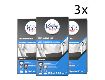 Veet Men Ontharingskit voor Intieme Delen - Ontharingscrème en Aftercare balsem – 100ml + 50ml - 3 Stuks - Voordeelverpakking