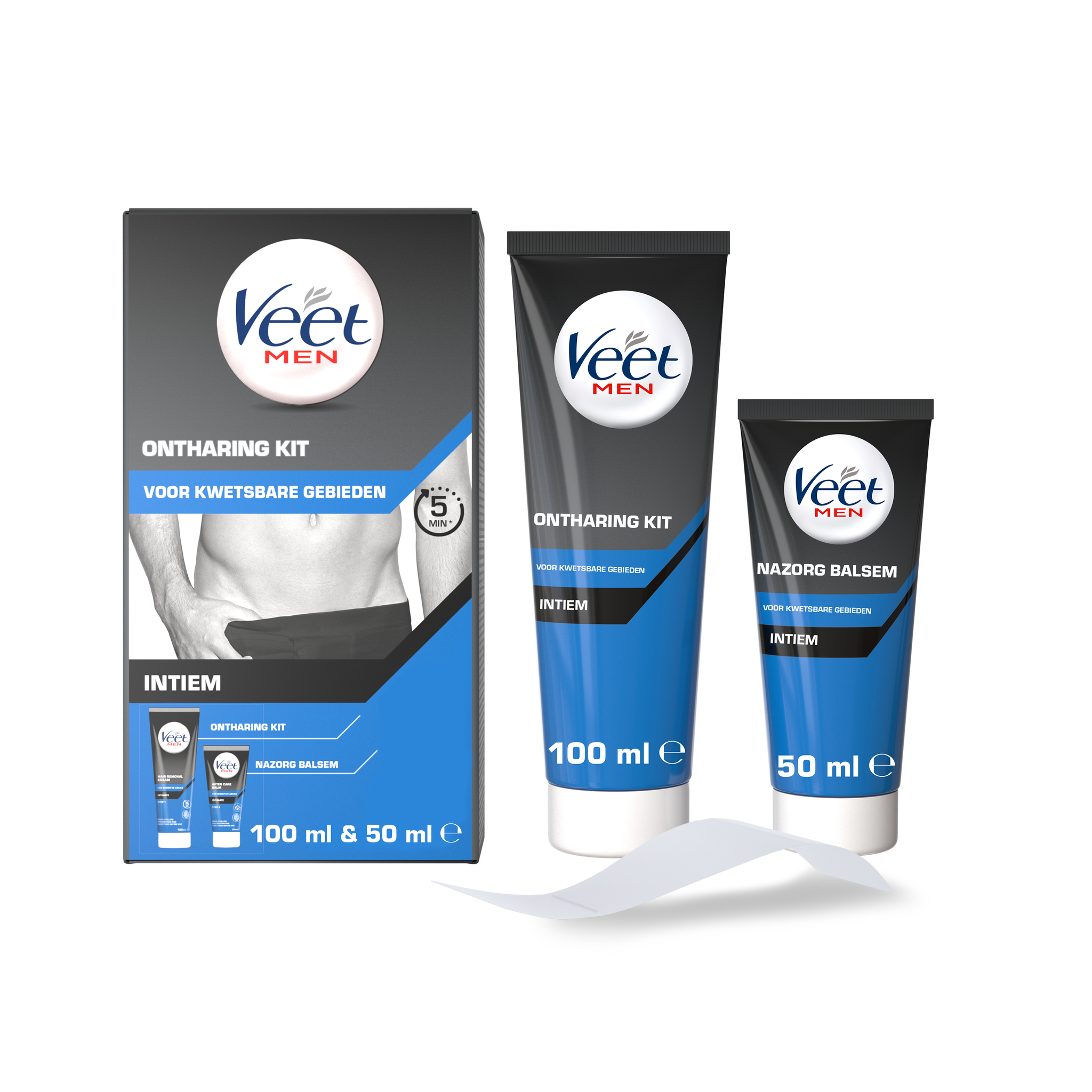 Veet Men Ontharingskit voor Intieme Delen - Ontharingscrème en Aftercare balsem – 100ml + 50ml - 3 Stuks - Voordeelverpakking