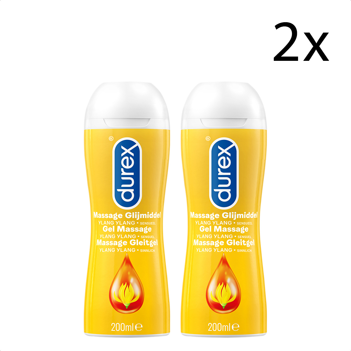 Durex Massage Olie en Glijmiddel 2-in-1 - Sensual met Ylang Ylang - 200ml x2