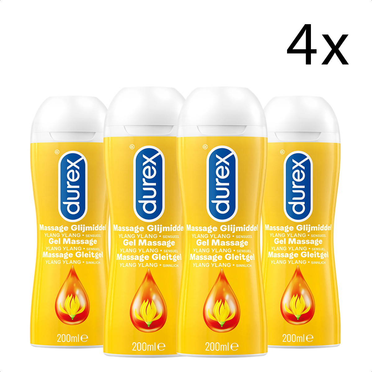 Durex Play Massage 2/1 Sensitive 200ML - 4 Stuks - Voordeelverpakking