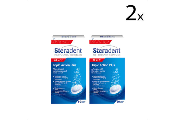 Steradent Kunstgebit Reiniger - Triple Action Plus - 90 stuks x2