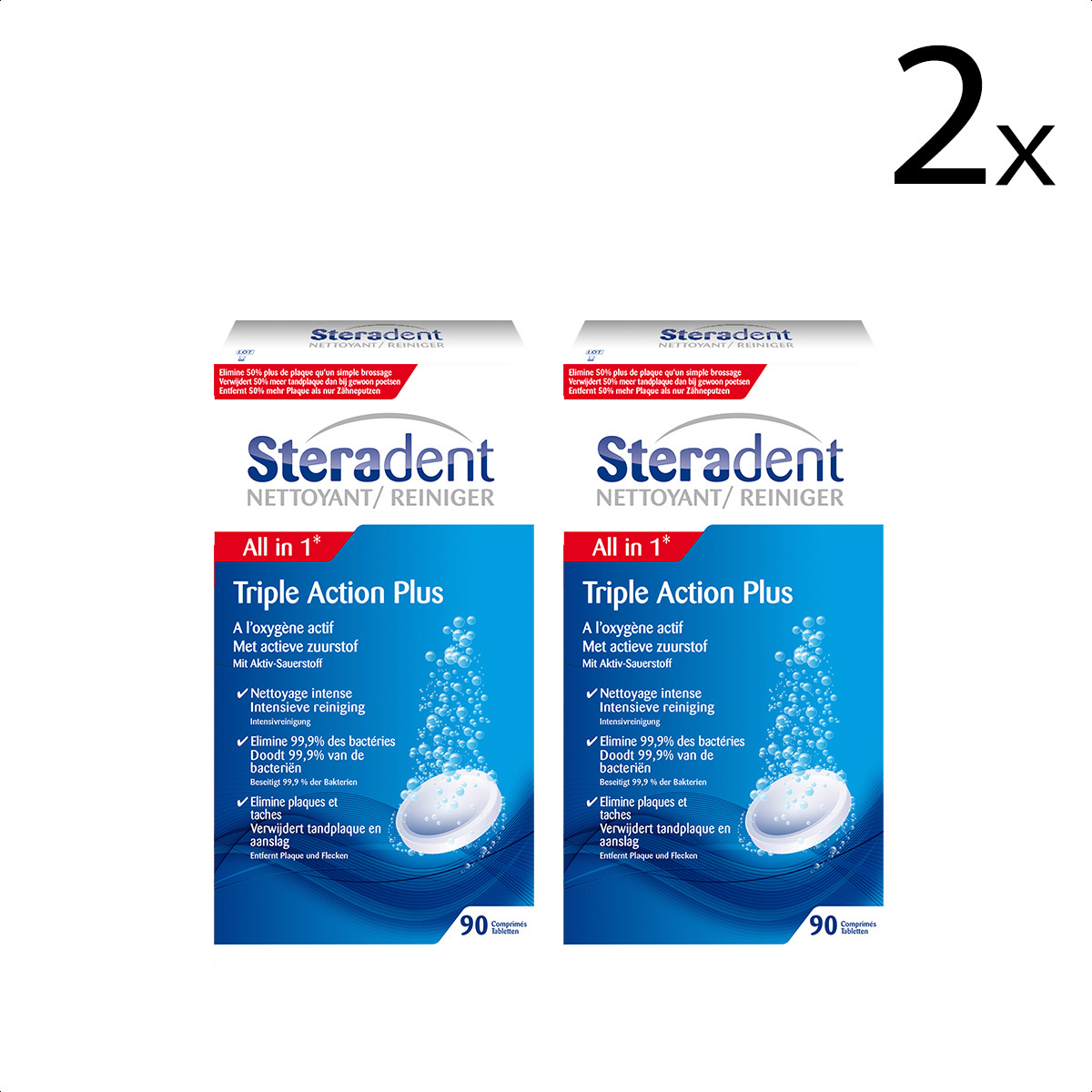 Steradent Kunstgebit Reiniger - Triple Action Plus - 90 stuks x2