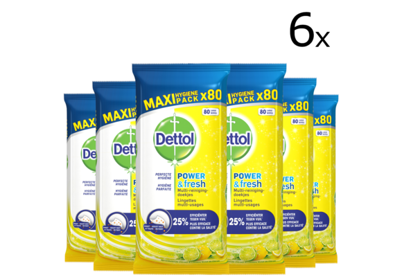 Dettol Schoonmaakdoekjes Power &amp; Fresh - Citrus - 80 stuks x6