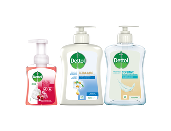 Dettol - 1x Dettol Sensitive 250ML - 1 x Dettol Mousse Rose & Cherryblossom 250ML  - 1x Dettol Extra Care Chamomile 250ML