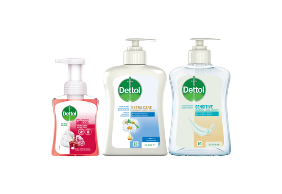 Sensitive 250ML - 1 x Dettol Mousse Rose Cherryblossom 250ML - 1x Dettol Extra Care Chamomile 250ML