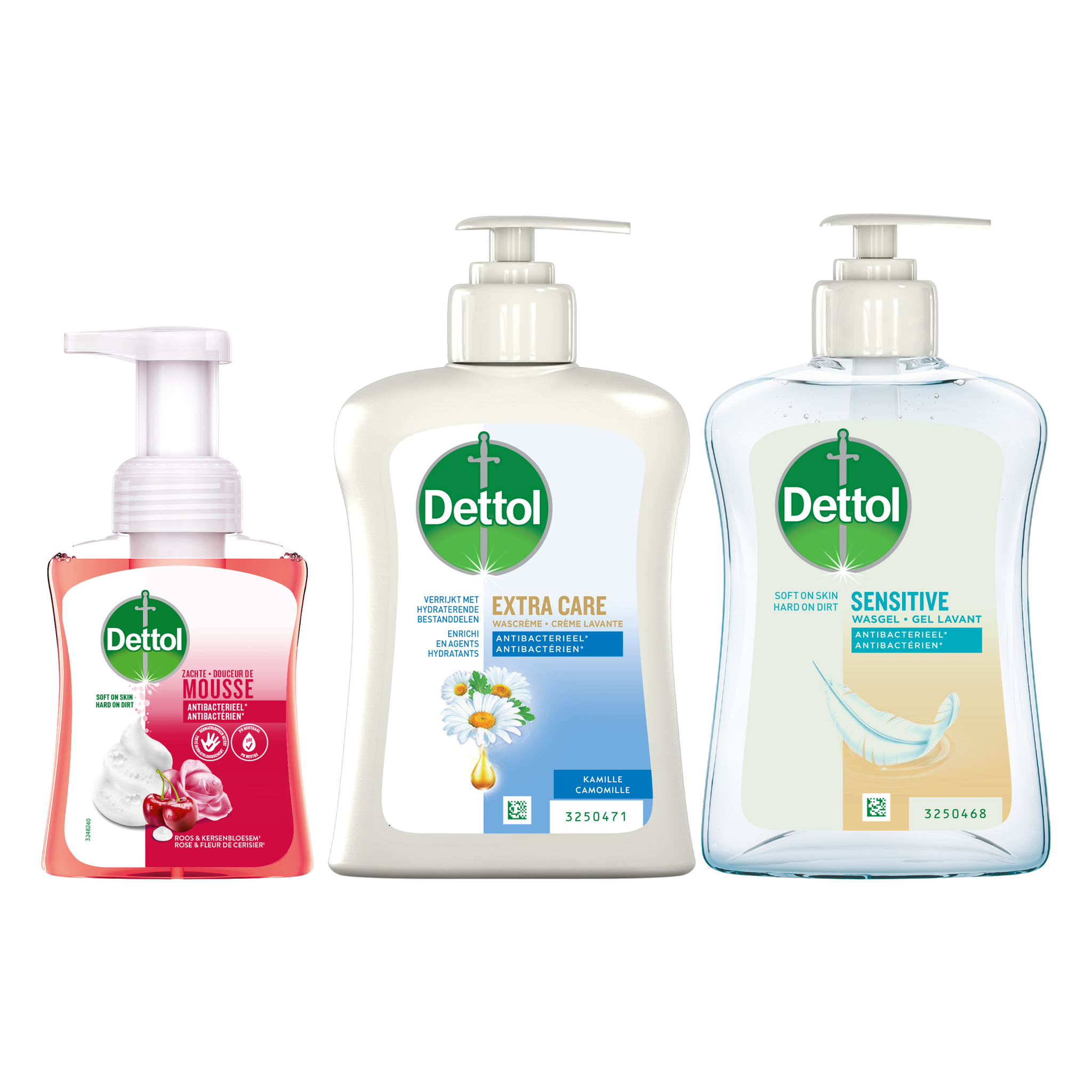 Dettol - Sensitive 250ML - Mousse Rose & Cherryblossom 250ML - Extra Care Chamomile 250ML - 3x250ML - Voordeelverpakking