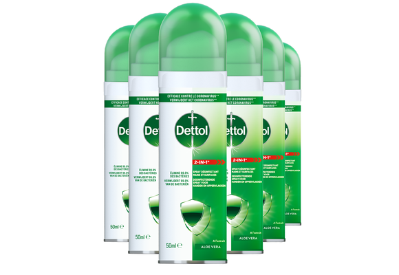 Dettol Spray Ontsmetter  2-in-1 handen en oppervlakken 50ml - 6 stuks