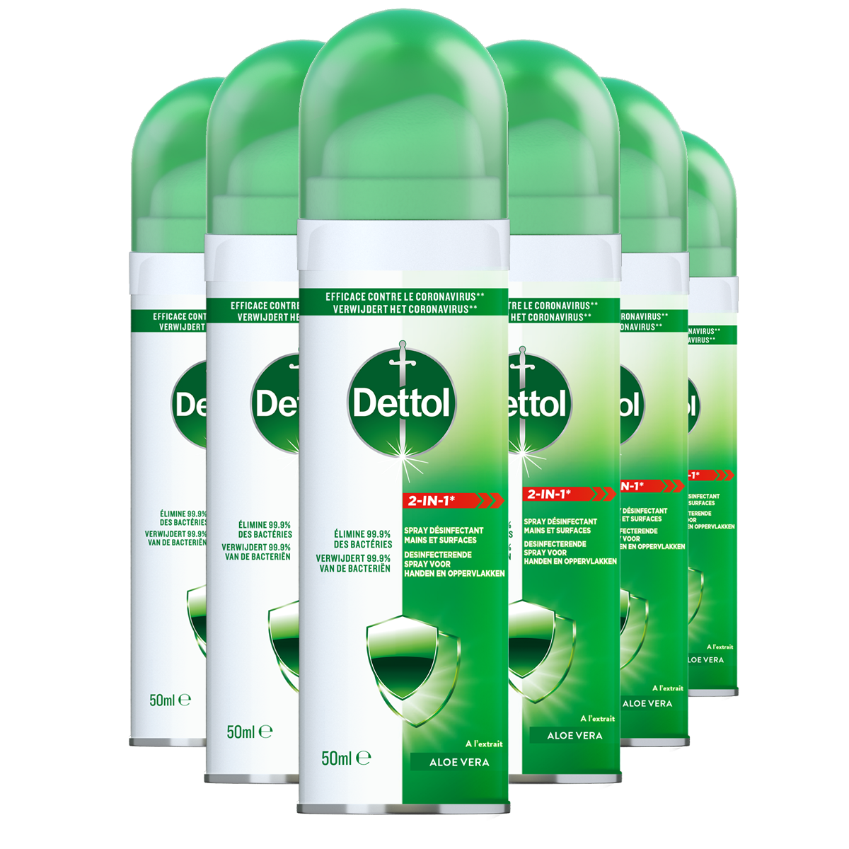 Dettol Spray Ontsmetter  2-in-1 handen en oppervlakken 50ml - 6 stuks