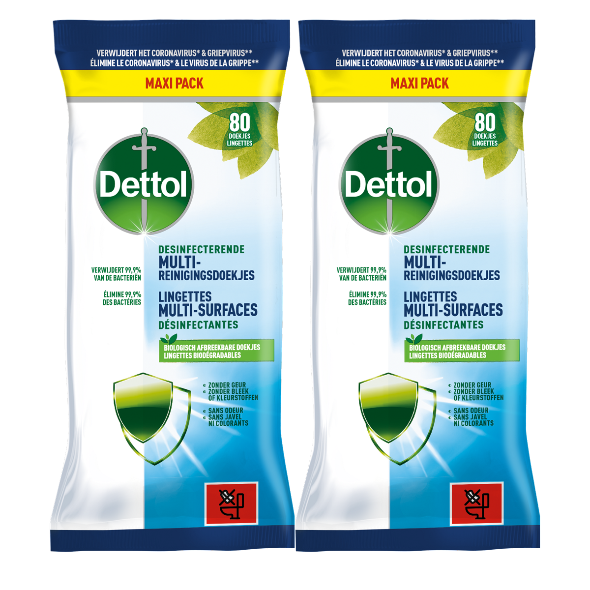 Dettol ontsmetting doekjes Multi-oppervlak Original - 80 stuks - 2 stuks