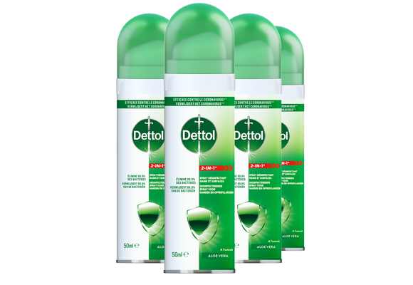 Dettol Spray Ontsmetter  2-in-1 handen en oppervlakken 50ml - 4 stuks