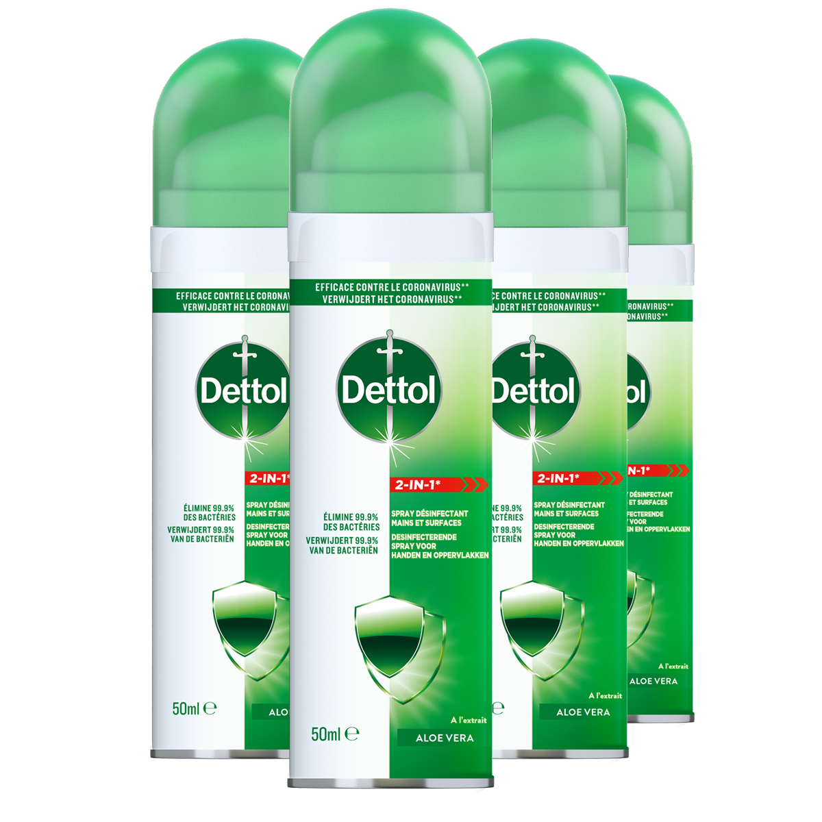 Dettol Spray Ontsmetter  2-in-1 handen en oppervlakken 50ml - 4 stuks
