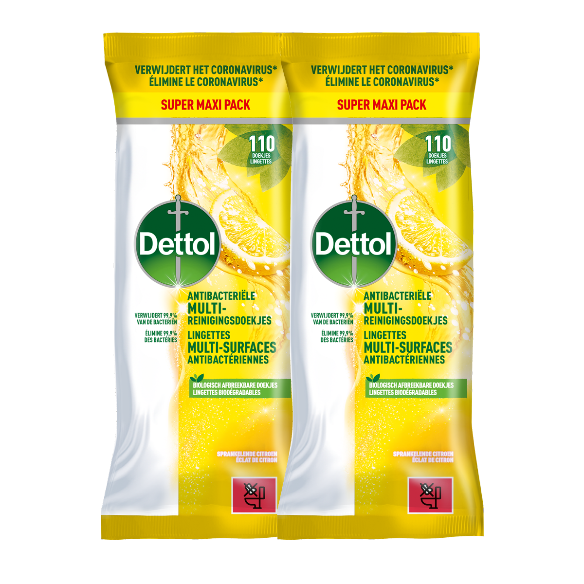 Dettol Antibacteriële doekjes Multi-oppervlak Citrus - 110st - 2 stuks