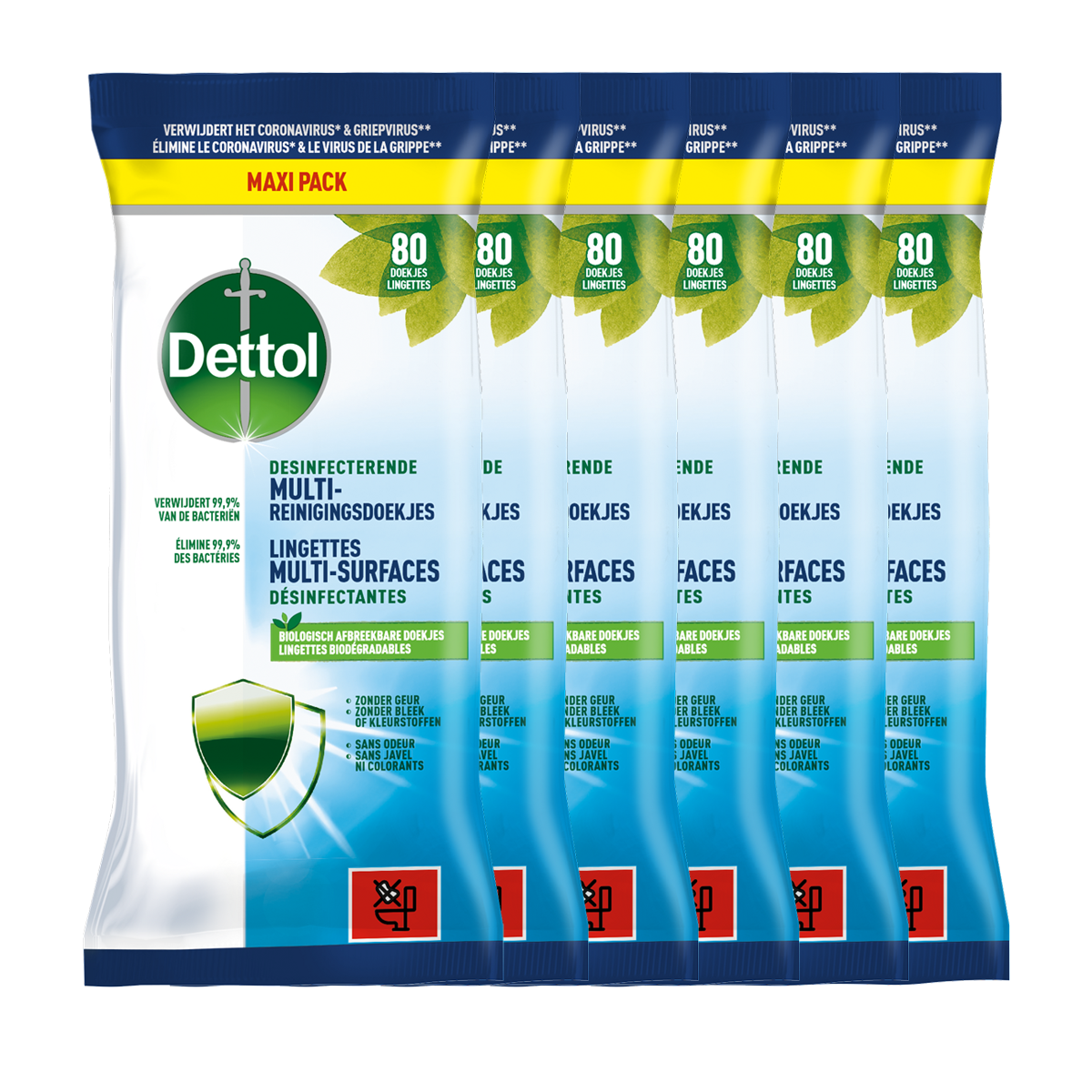Dettol ontsmetting doekjes Multi-oppervlak Original - 80 stuks - 6 stuks