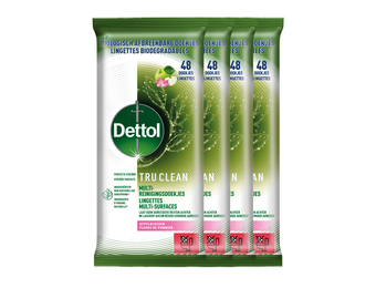 Dettol Tru Clean Schoonmaakdoekjes Biologisch Afbreekbaar - Appelbloesem - 48 stuks - 4 stuks