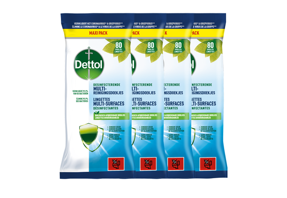 Dettol ontsmetting doekjes Multi-oppervlak Original - 80 stuks - 4 stuks