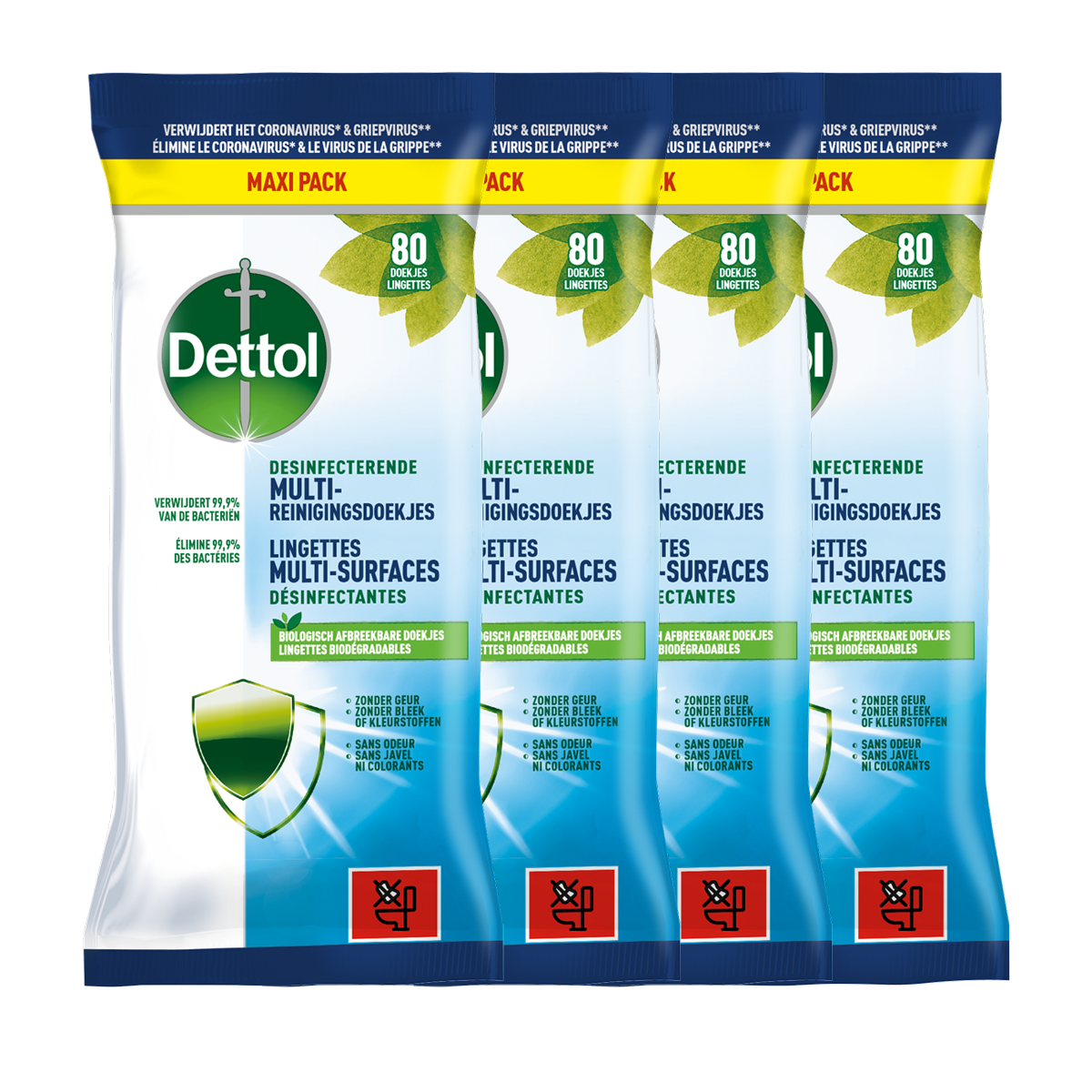 Dettol ontsmetting doekjes Multi-oppervlak Original - 80 stuks - 4 stuks
