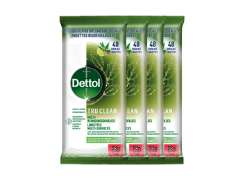 Dettol Tru Clean Schoonmaakdoekjes Biologisch Afbreekbaar - Eucalyptus en limoen - 48 stuks - 4 stuks
