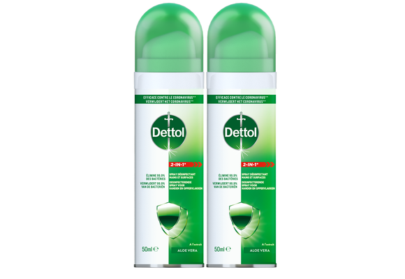 Dettol Spray Ontsmetter  2-in-1 handen en oppervlakken 50ml - 2 stuks