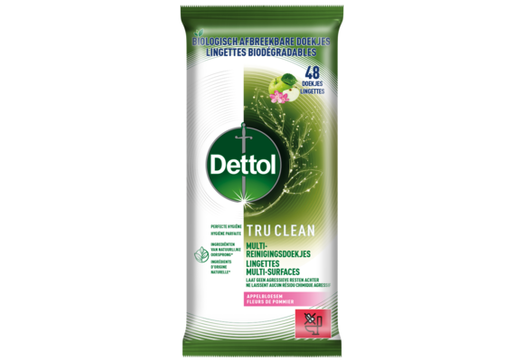 Dettol Tru Clean Schoonmaakdoekjes Biologisch Afbreekbaar - Appelbloesem - 48 stuks