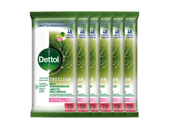 Dettol Tru Clean Schoonmaakdoekjes Biologisch Afbreekbaar - Appelbloesem - 48 stuks - 6 stuks