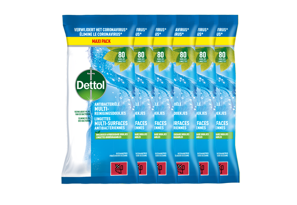Dettol Antibacteriële doekjes Multi-oppervlak Ocean - 80st - 6 stuks