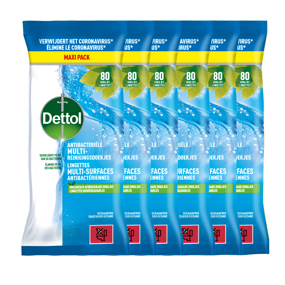 Dettol Antibacteriële doekjes Multi-oppervlak Ocean - 80st - 6 stuks