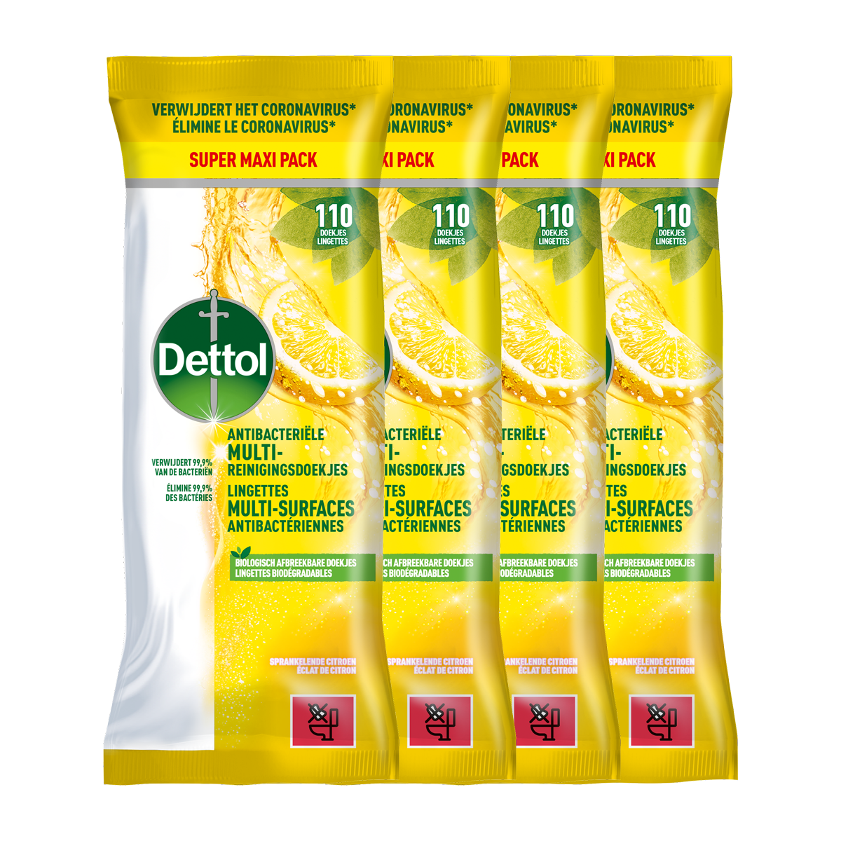 Dettol Antibacteriële doekjes Multi-oppervlak Citrus - 110st - 4 stuks