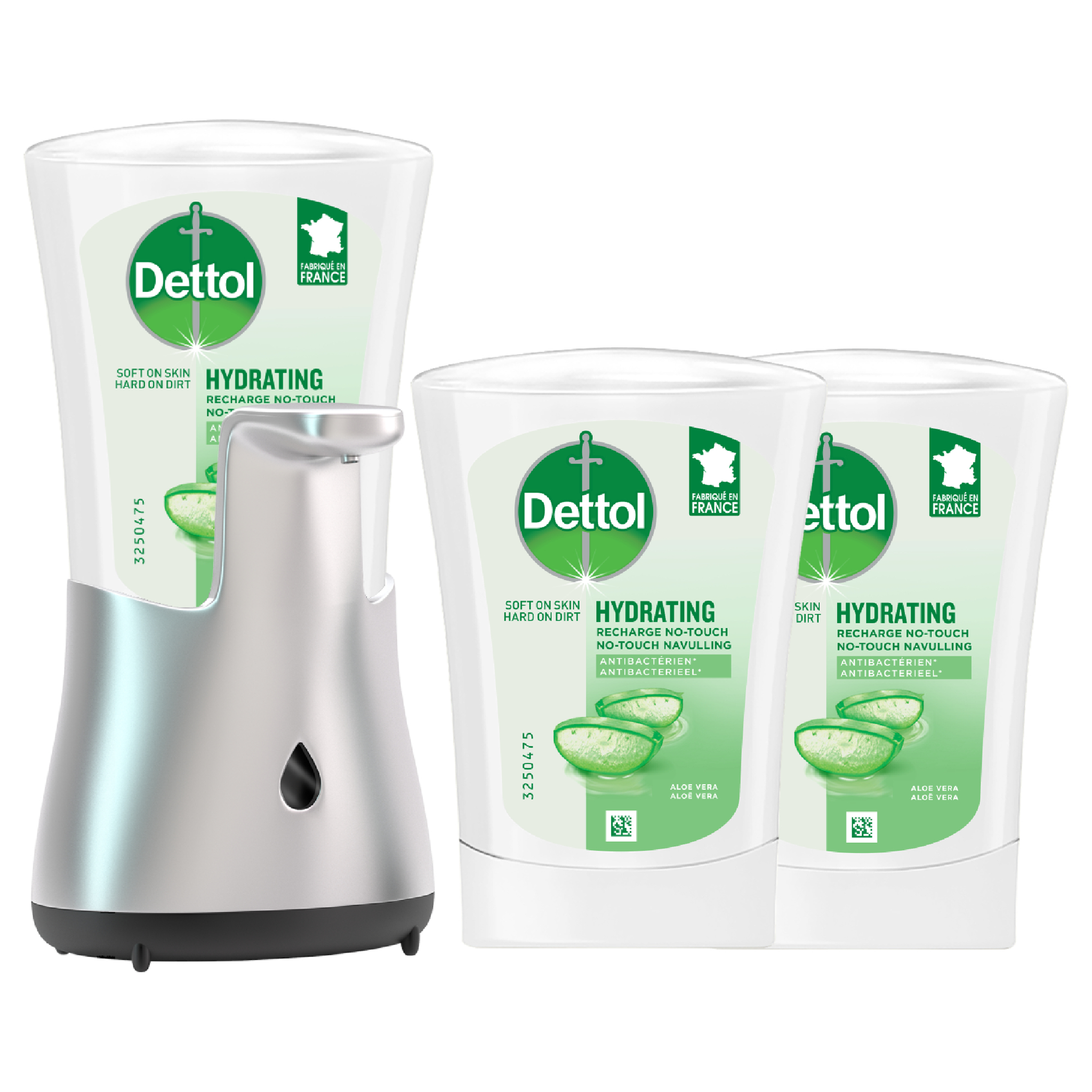 Dettol Handzeep Automatische Zeepdispenser No Touch met navulling Hydraterende Aloë Vera + Dettol Handzeep No Touch Navulling - Aloe Vera - 2x 250 ml