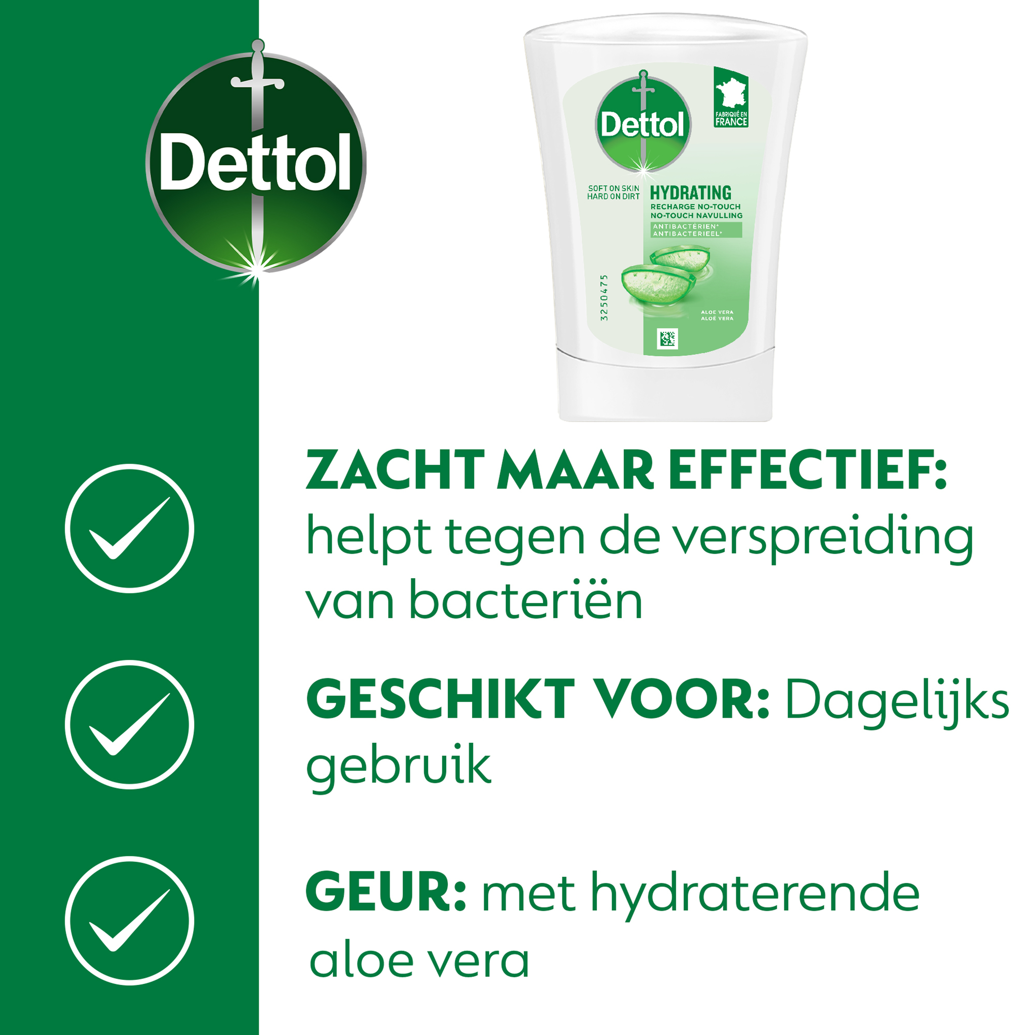 Dettol Handzeep Automatische Zeepdispenser No Touch met navulling Hydraterende Aloë Vera + Dettol Handzeep No Touch Navulling - Aloe Vera - 2x 250 ml