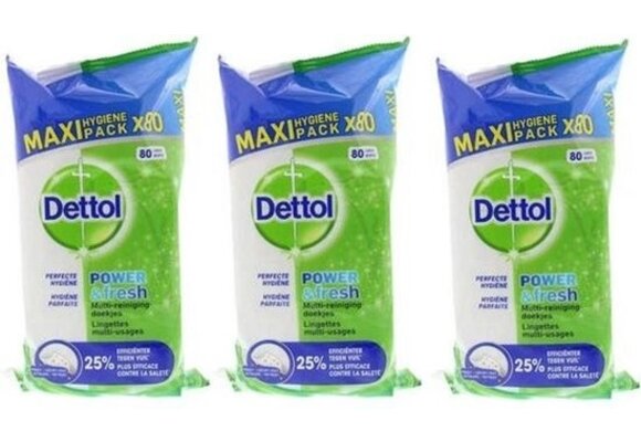 Dettol Schoonmaakdoekjes Power & Fresh - Original - 80 stuks x3