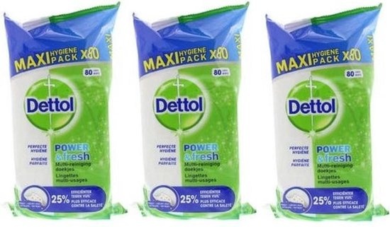 Dettol Schoonmaakdoekjes Power & Fresh - Original - 80 stuks x3