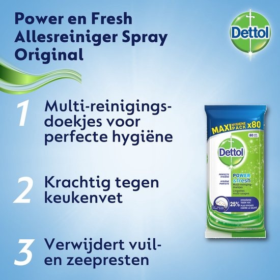 Dettol Schoonmaakdoekjes Power & Fresh - Original - 80 stuks x3